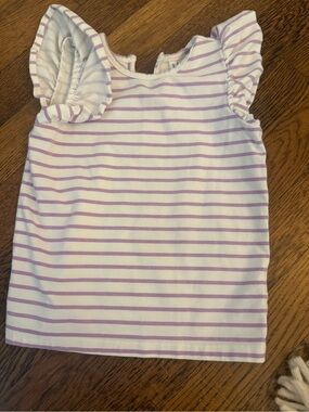 Janie and Jack Girls' Lavender Stripe Ruffle Sleeve Tank - Classic Comfort